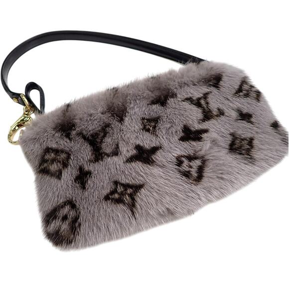 Louis Vuitton Mink Fur Bag Monogram Milla Vision MM Gray Vintage Rare Shoulder - Picture 11 of 14